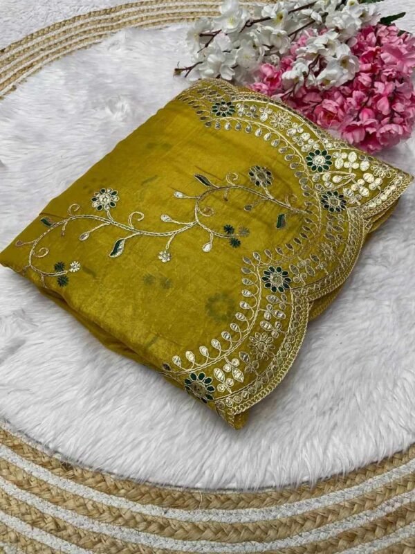 RC Gota Foil Mustard Beautiful Designer Saree
