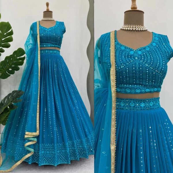 QRC 332 Foux Georgette Semi Stitch Lehenga