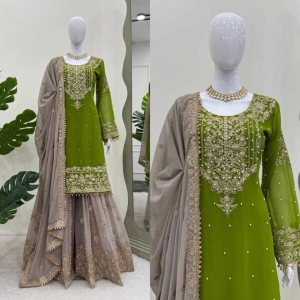 KD 1486 Green Faux Georgette with inner Beautiful Designer Suit