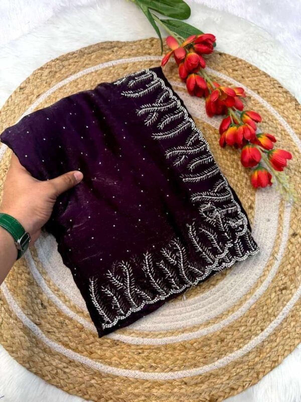 RC Purple Fandy satin silk Saree