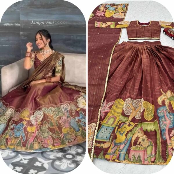 PC 502 Tissue Jari Kalamkari Lehenga Choli
