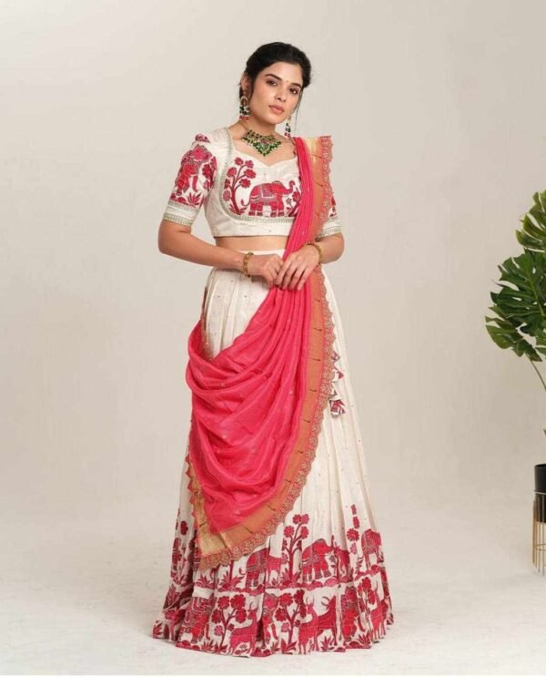 PC 504 Red Kalamkari Print Cotton Lehenga