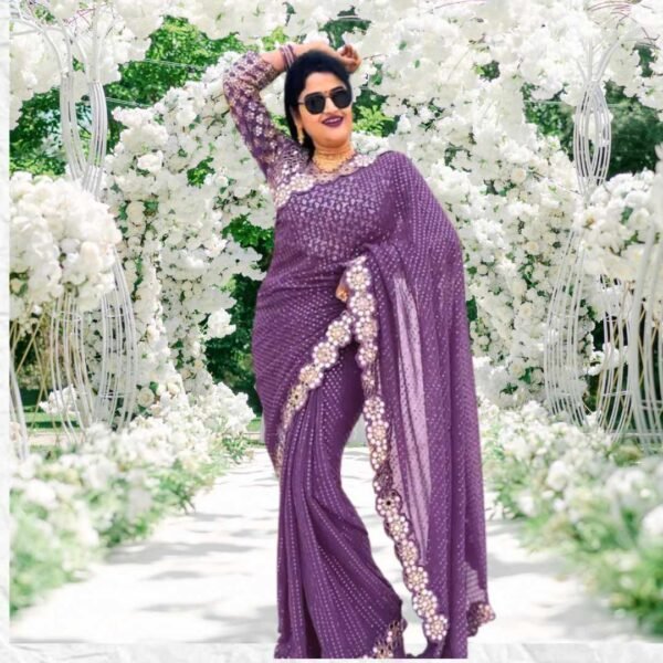 S4S Hand Mirror Work Heavy Trending Wine Saree