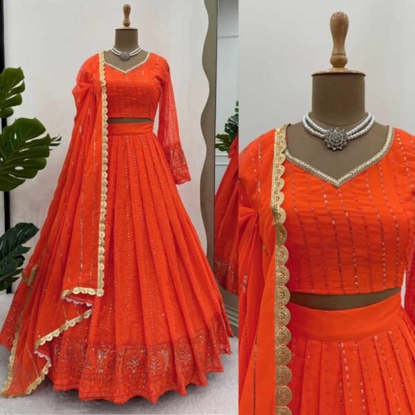 QRC 321 Foux Gorgette Semi Stitch Lehengha