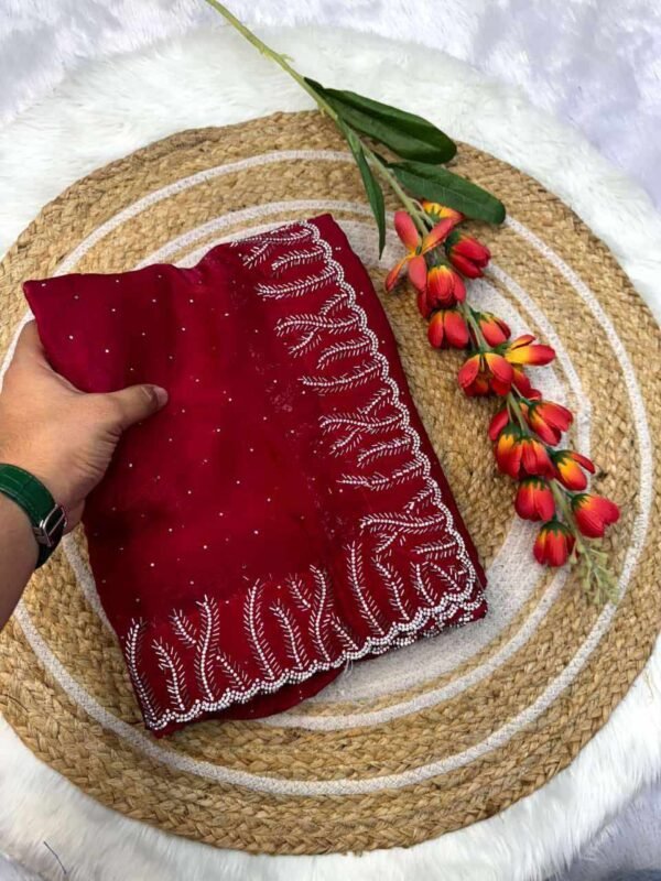 RC Red Fandy satin silk Saree