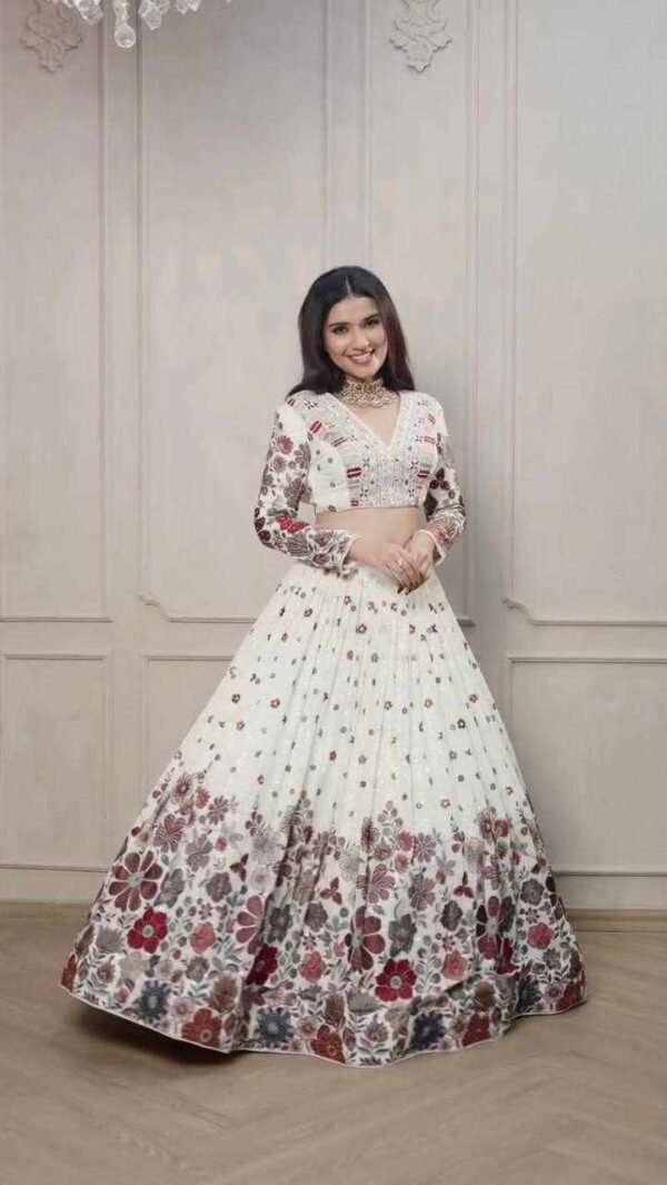 QRC 286 White Foux gorgette Lehengha