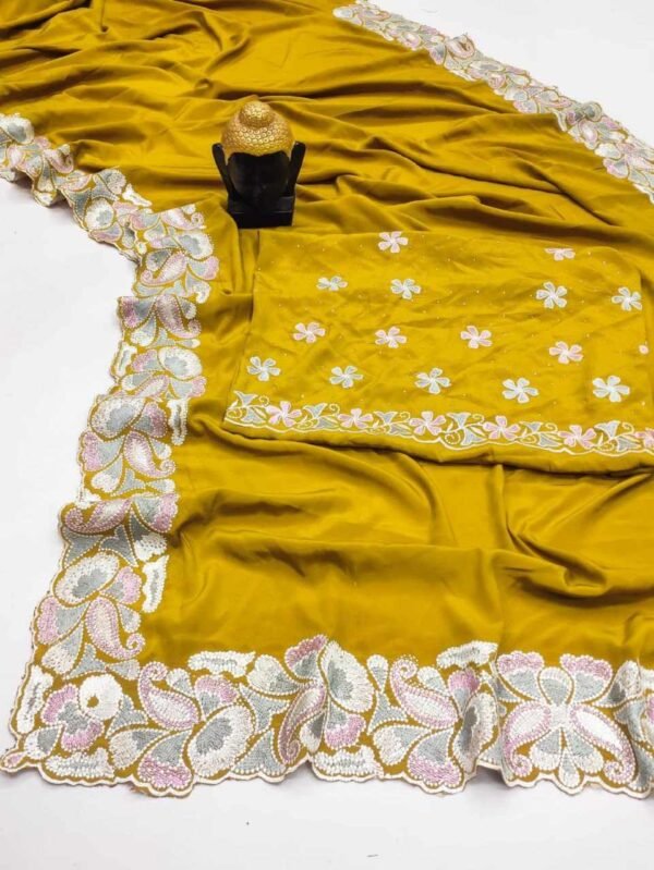 RC Yellow Pure D Natural Soft Satin saree