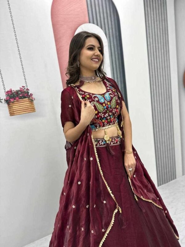 PC 501 Marron Heavy Embroidery Thread & Sequence Work Lehenga