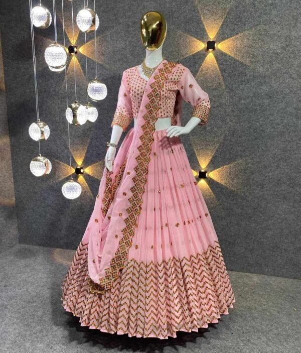 MF 412 Peach Heavy Georgette Lehenga